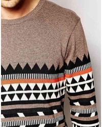 Pull à col rond géométrique marron clair Asos