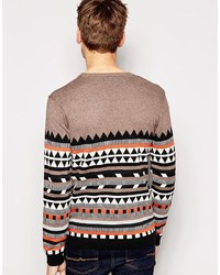 Pull à col rond géométrique marron clair Asos