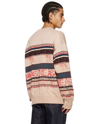 Pull à col rond imprimé beige Sacai