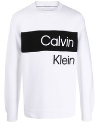 Pull à col rond imprimé blanc et noir Calvin Klein Jeans