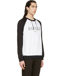 Pull à col rond imprimé blanc et noir Balmain