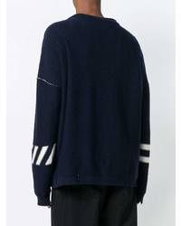 Pull à col rond imprimé bleu marine et blanc Off-White