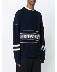Pull à col rond imprimé bleu marine et blanc Off-White