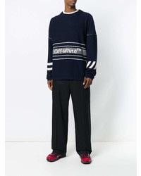 Pull à col rond imprimé bleu marine et blanc Off-White