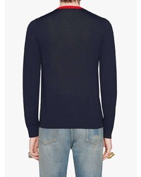 Pull à col rond imprimé bleu marine Gucci