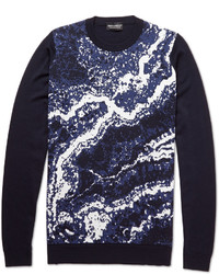 Pull à col rond imprimé bleu marine John Smedley