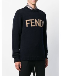 Pull à col rond imprimé bleu marine Fendi