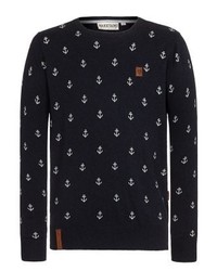 Pull à col rond imprimé bleu marine Naketano
