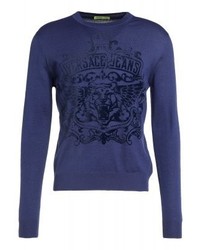 Pull à col rond imprimé bleu marine Versace
