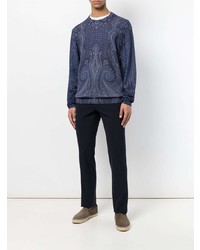 Pull à col rond imprimé cachemire bleu marine Etro