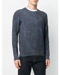 Pull à col rond imprimé cachemire bleu marine Etro