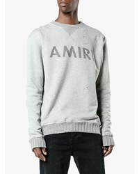 Pull à col rond imprimé gris Amiri