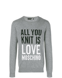 Pull à col rond imprimé gris Love Moschino