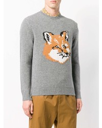 Pull à col rond imprimé gris MAISON KITSUNÉ