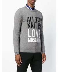 Pull à col rond imprimé gris Love Moschino