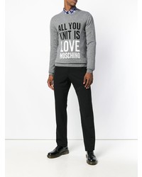 Pull à col rond imprimé gris Love Moschino