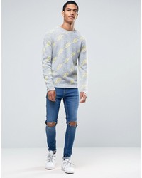 Pull à col rond imprimé gris Asos