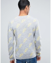 Pull à col rond imprimé gris Asos