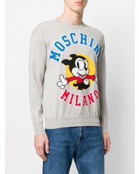 Pull à col rond imprimé gris Moschino