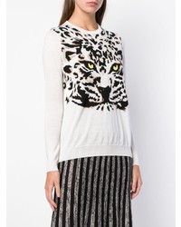 Pull à col rond imprimé léopard blanc et noir Sonia Rykiel