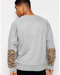 Pull à col rond imprimé léopard gris adidas