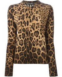 Pull à col rond imprimé léopard marron clair Dolce & Gabbana