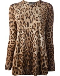 Pull à col rond imprimé léopard marron Dolce & Gabbana