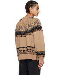 Pull à col rond imprimé marron clair Sacai