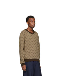 Pull à col rond imprimé marron Gucci