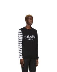 Pull à col rond imprimé noir et blanc Balmain