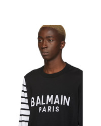 Pull à col rond imprimé noir et blanc Balmain