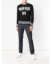 Pull à col rond imprimé noir et blanc Philipp Plein