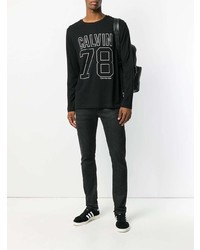 Pull à col rond imprimé noir et blanc Calvin Klein Jeans