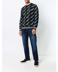 Pull à col rond imprimé noir et blanc Philipp Plein