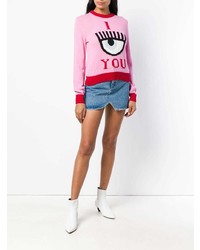 Pull à col rond imprimé rose Chiara Ferragni