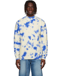 Pull à col rond imprimé tie-dye blanc et bleu