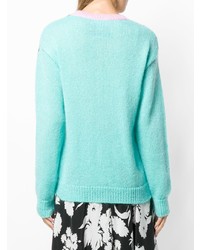 Pull à col rond imprimé turquoise Moschino