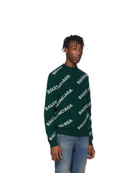 Pull à col rond imprimé vert foncé Balenciaga