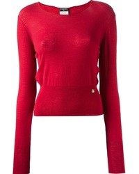 Pull à col rond rouge Chanel