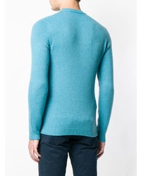 Pull à col rond turquoise Roberto Collina