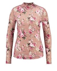 Pull à col roulé à fleurs rose Kaffe
