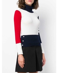 Pull à col roulé blanc et rouge et bleu marine Thom Browne