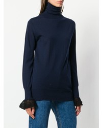 Pull à col roulé bleu marine Sacai