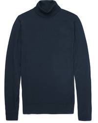 Pull à col roulé bleu marine John Smedley