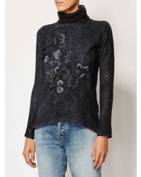 Pull à col roulé en laine à fleurs gris foncé Avant Toi