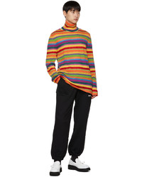 Pull à col roulé en laine à rayures horizontales multicolore Marni