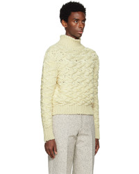 Pull à col roulé en laine en tricot beige Jil Sander