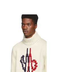 Pull à col roulé en laine en tricot blanc Moncler Genius