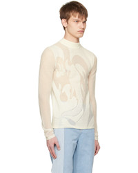 Pull à col roulé en laine en tricot blanc Feng Chen Wang