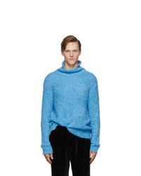 Pull à col roulé en laine en tricot bleu clair